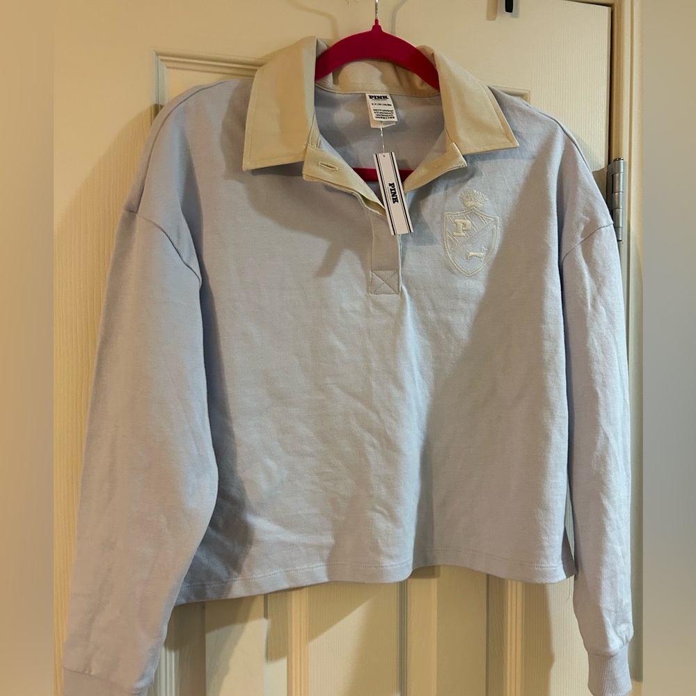 PINK Victoria Secret Waist Length Collared Campus Top NWT small